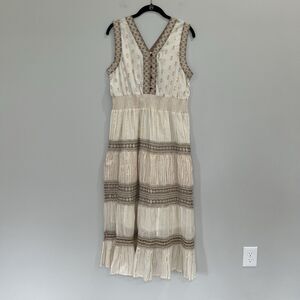NAOO Nation AK Outfitters Size L 100% Cotton Midi Maxi Dress Tiered Peasant Gold